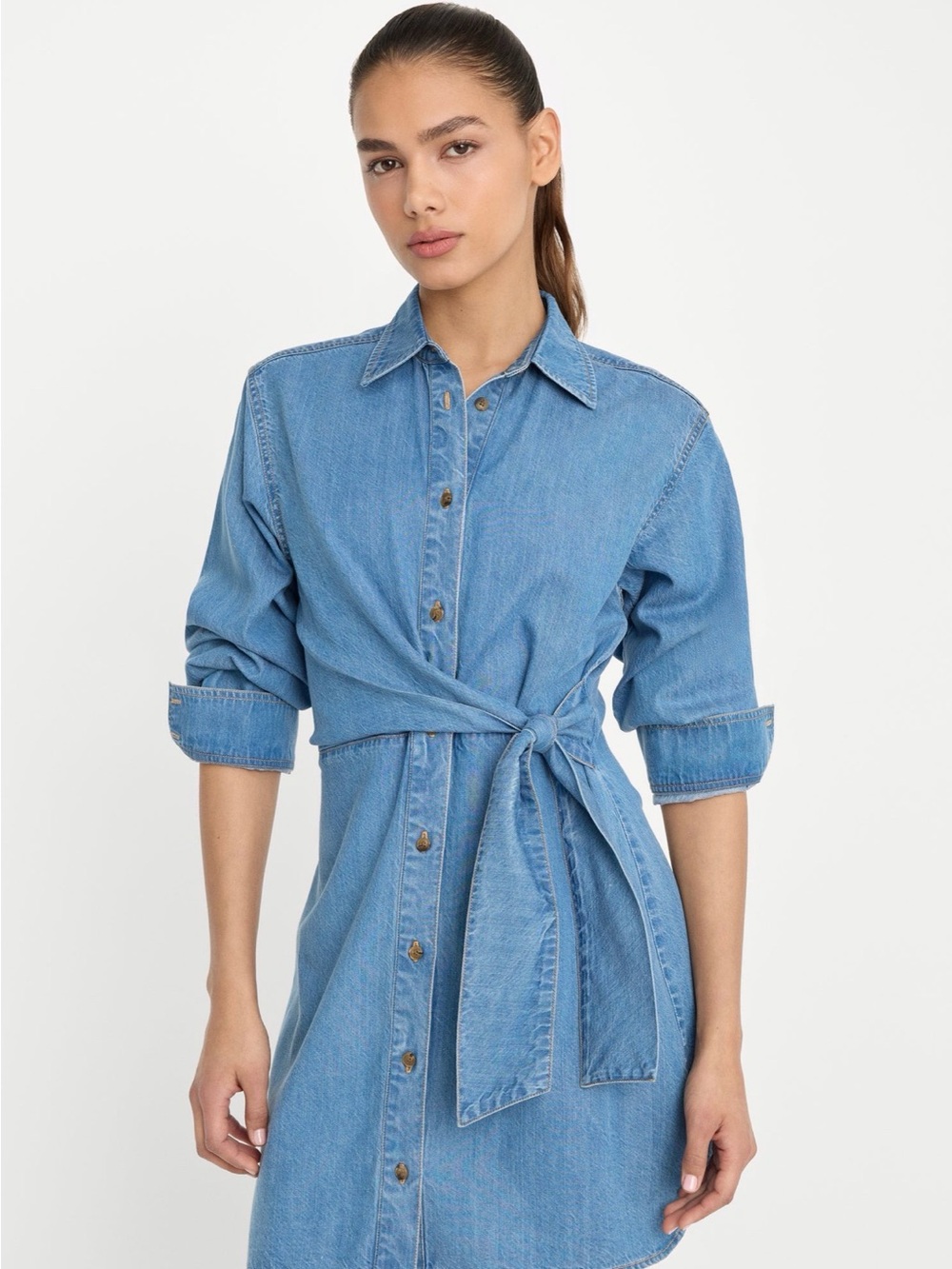 Good American Denim Wrap Shirt Dress